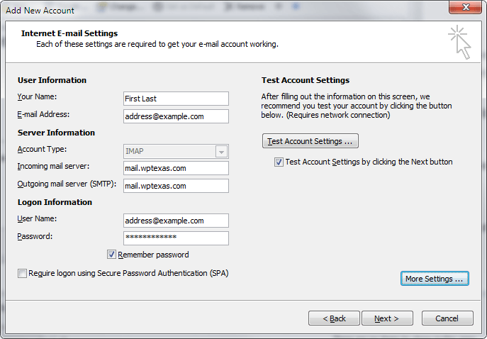 MS Outlook Account Settings